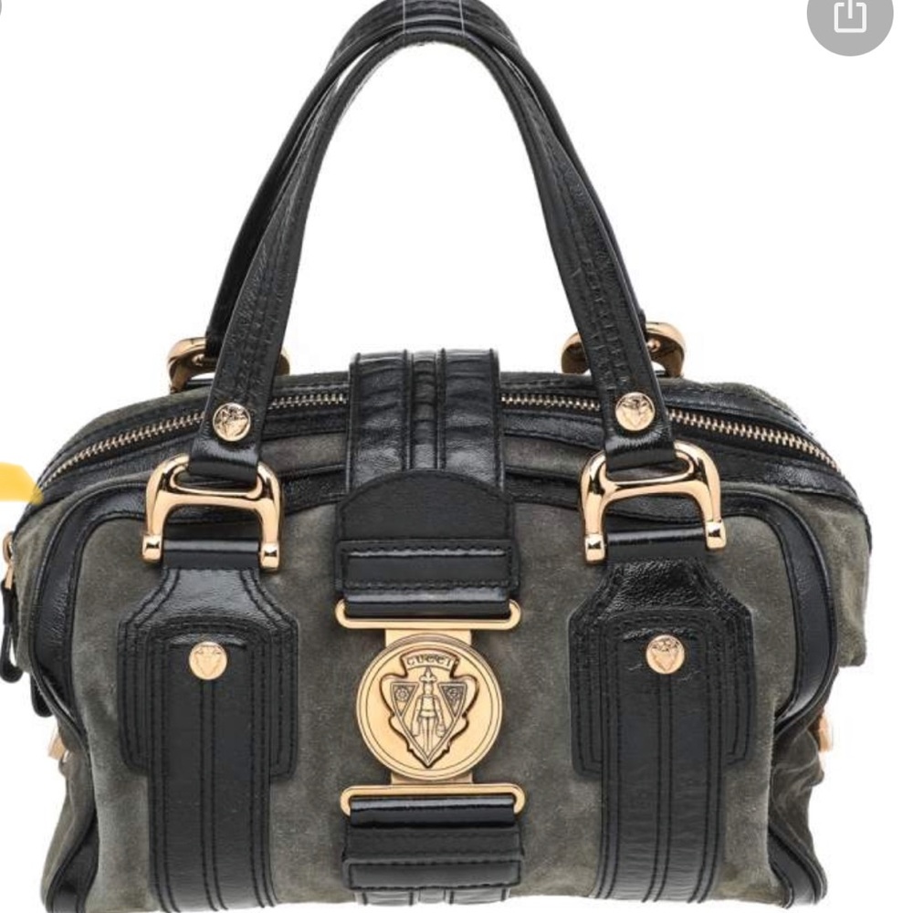 Gucci Grey/Black Suede and Patent Leather Medium Aviatrix Boston Bag